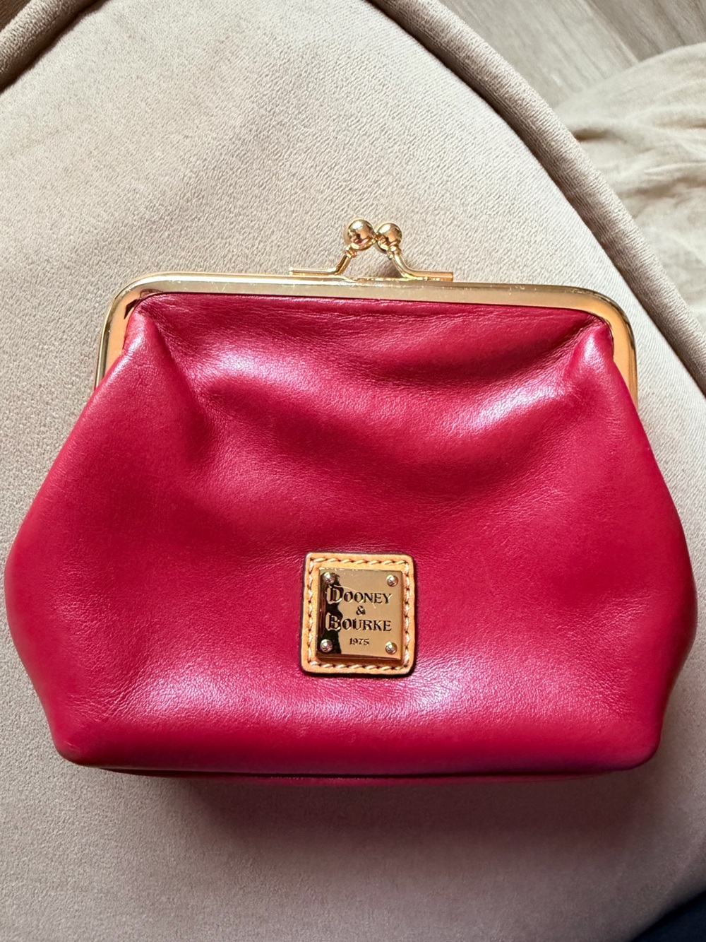 Dooney & Bourke Bright Red Leather Kiss-Lock Coin Purse
